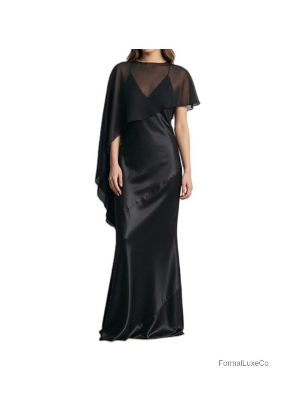 Sheer Chiffon Capelet Bridal Wrap Poncho Asymmetric Formal Cover Up